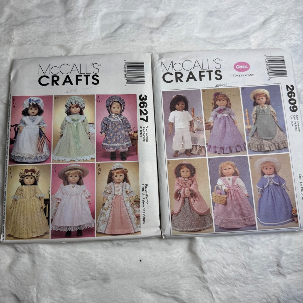 McCalls Crafts 18 Inch Doll Sewing Patterns 3627 2609 Gotz Clothes Lot of 2